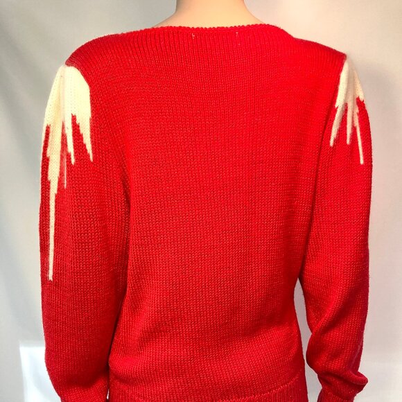 Vintage Christmas Sweater, 90s ANGENIE red with white icicles, Angora, BEAUTIFUL - Picture 4 of 5